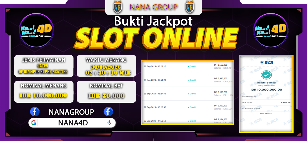 Bukti Kemenangan Besar Dibayar lunas Member NANA4D RP 10.000.000, 30 September 2026