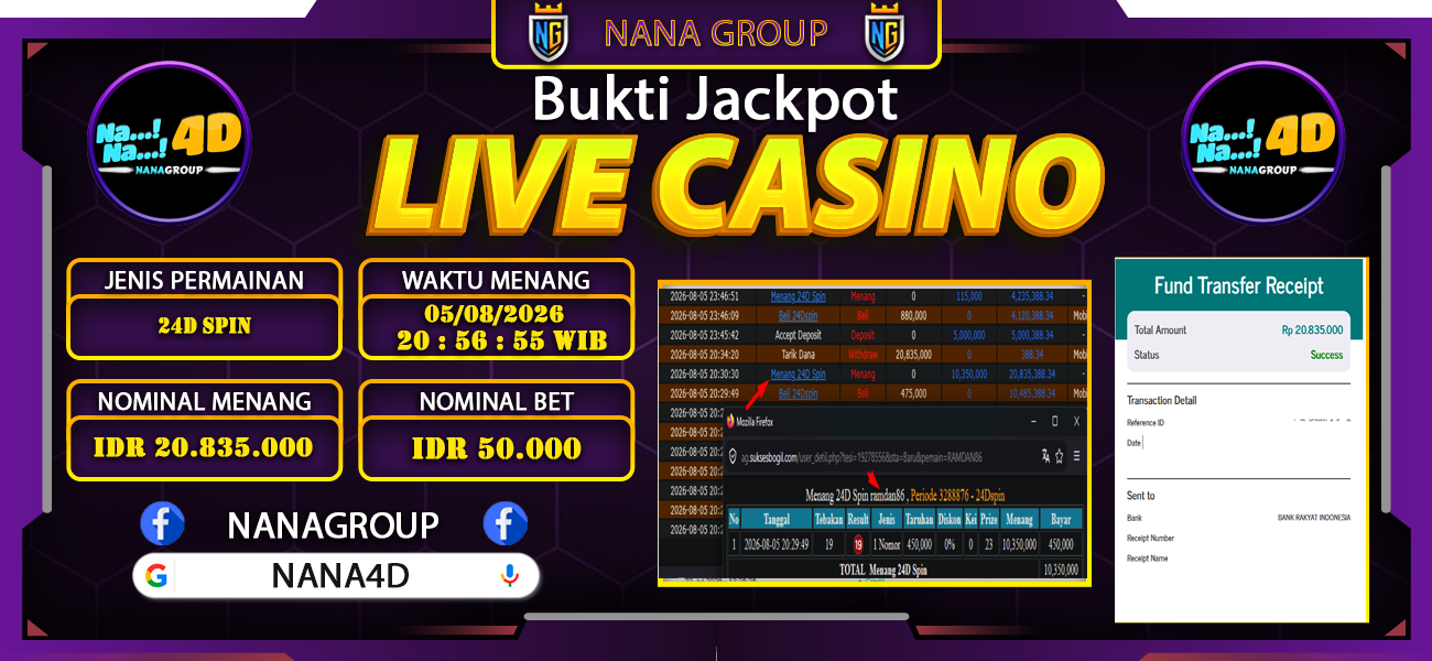Bukti Kemenangan Besar Dibayar lunas Member NANA4D RP 20.835.000, 5 Agustus 2026