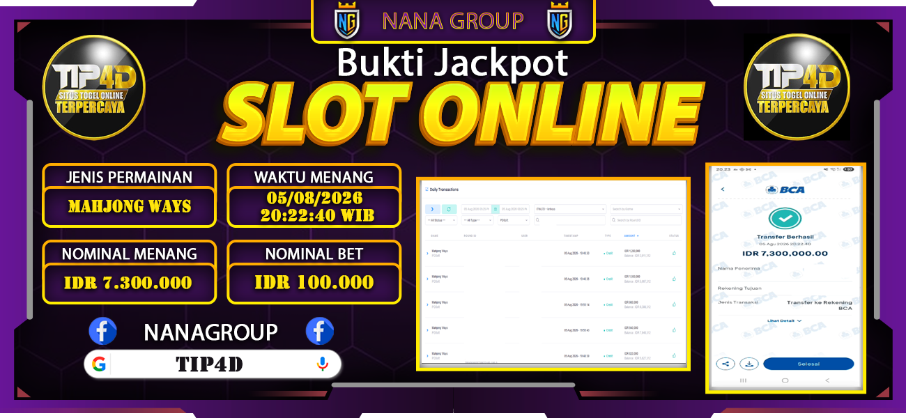 Bukti Kemenangan Besar Dibayar lunas Member NANA4D RP 7.300.000, 5 Agustus 2026