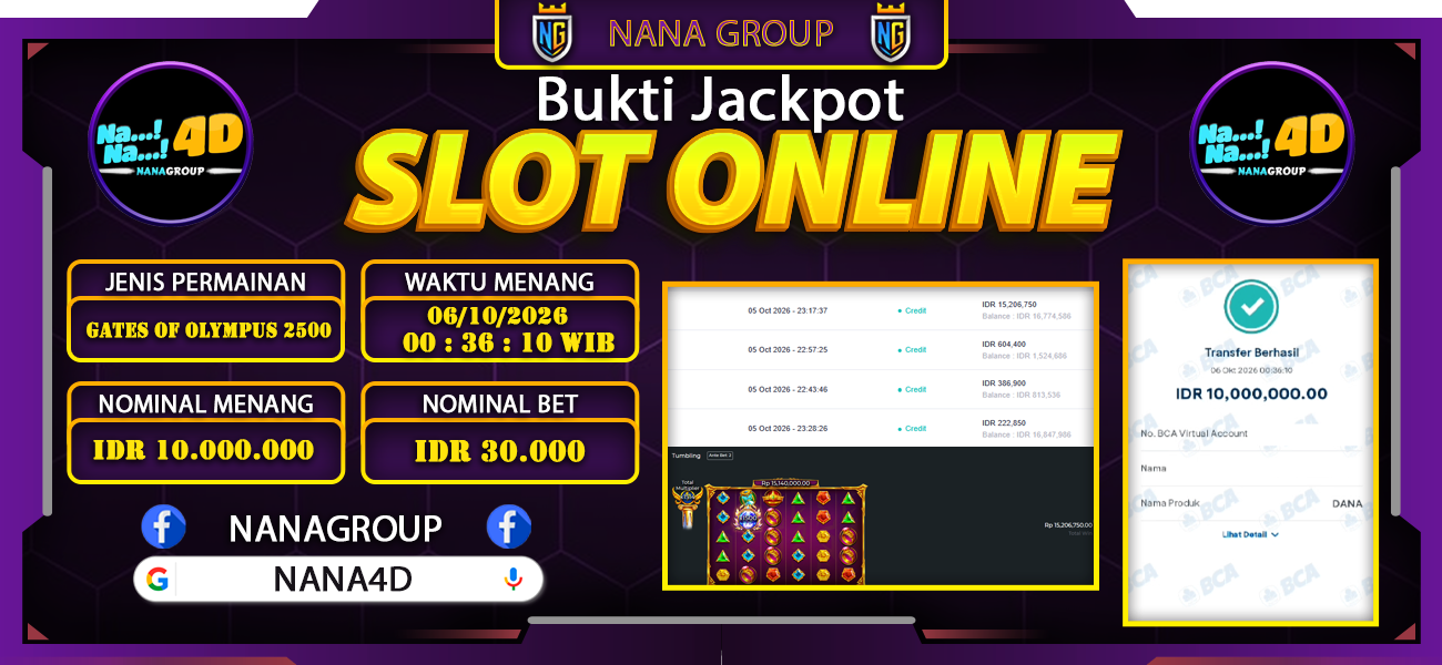 Bukti Kemenangan Besar Dibayar lunas Member NANA4D RP 10.000.000, 6 Oktober 2026