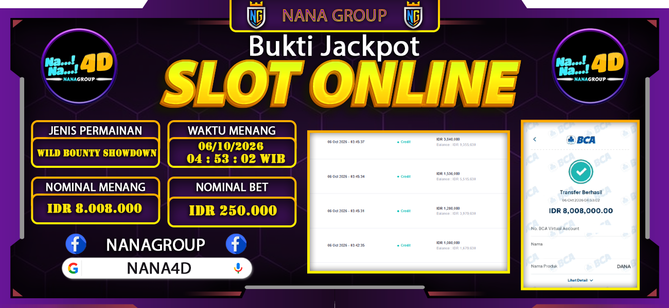 Bukti Kemenangan Besar Dibayar lunas Member NANA4D RP 8.008.000, 6 Oktober 2026